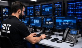 Technicien RNT testant un système téléphonique en laboratoire